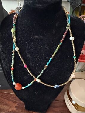 Two Multicolor Natural Stone Beaded Necklace